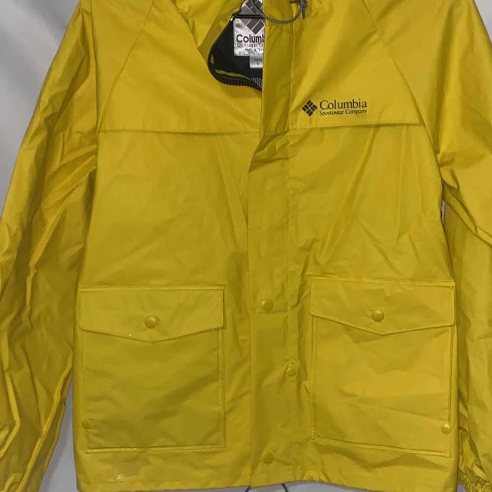 Columbia Bright Yellow Hooded Rain Jacket Youth Size Large Very Good Condition — image 7 of 8